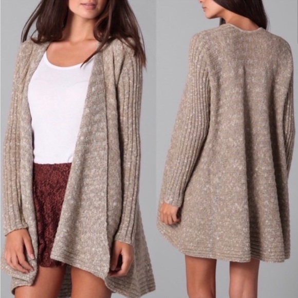 Free People Sweaters - FREE PEOPLE Tan Knit Open Front Ribbed Long Sleeve Cardigan